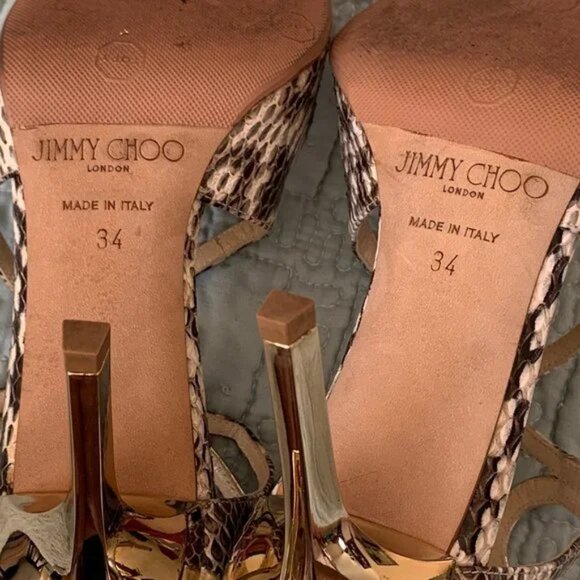 Jimmy Choo Ivette Sandals Snakeskin Light Platinum Size 34 w/ Box Dust Bag - Picture 11 of 15